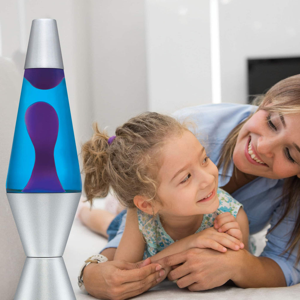 14.5” LAVA® Lamp – Purple/Blue/Silver with a mother and daughter