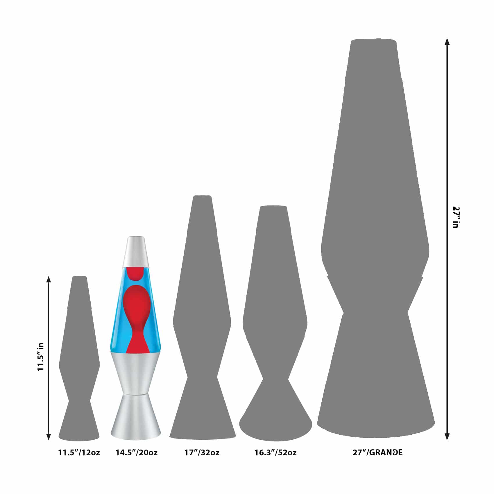 14.5” LAVA® Lamp – Red/Blue/Silver Size Comparison