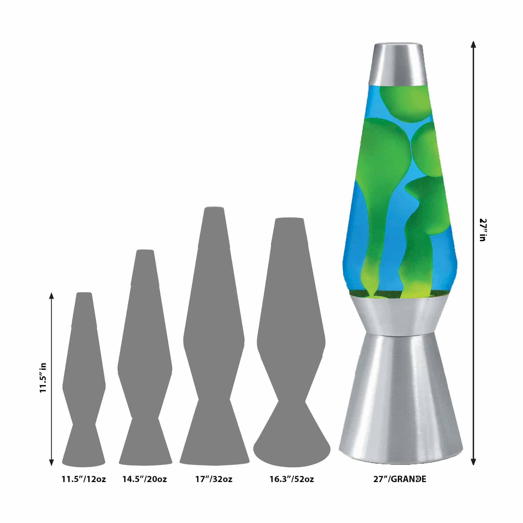 27” LAVA® Lamp Grande – Yellow/Blue/Silver Size Comparison